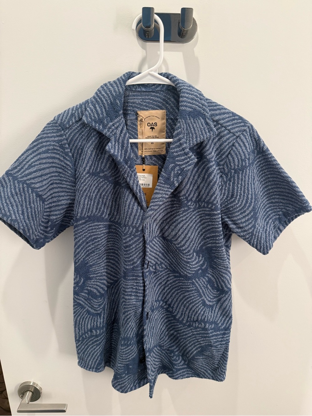 OAS Navy Blue Patterned Short-Sleeve Teddy Shirt